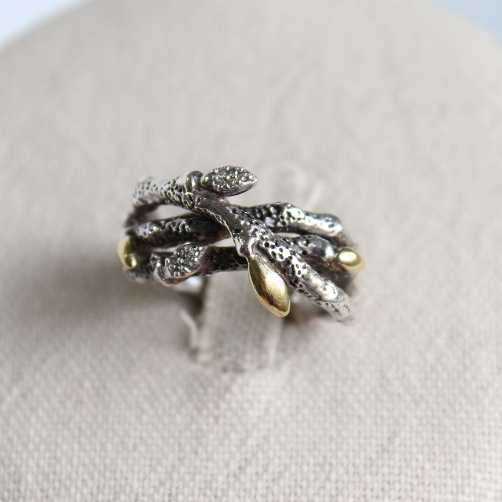 Stephen Dweck Diamonds Sterling Silver & Gold Triple Branch Ring Size 8 - Picture 5 of 11